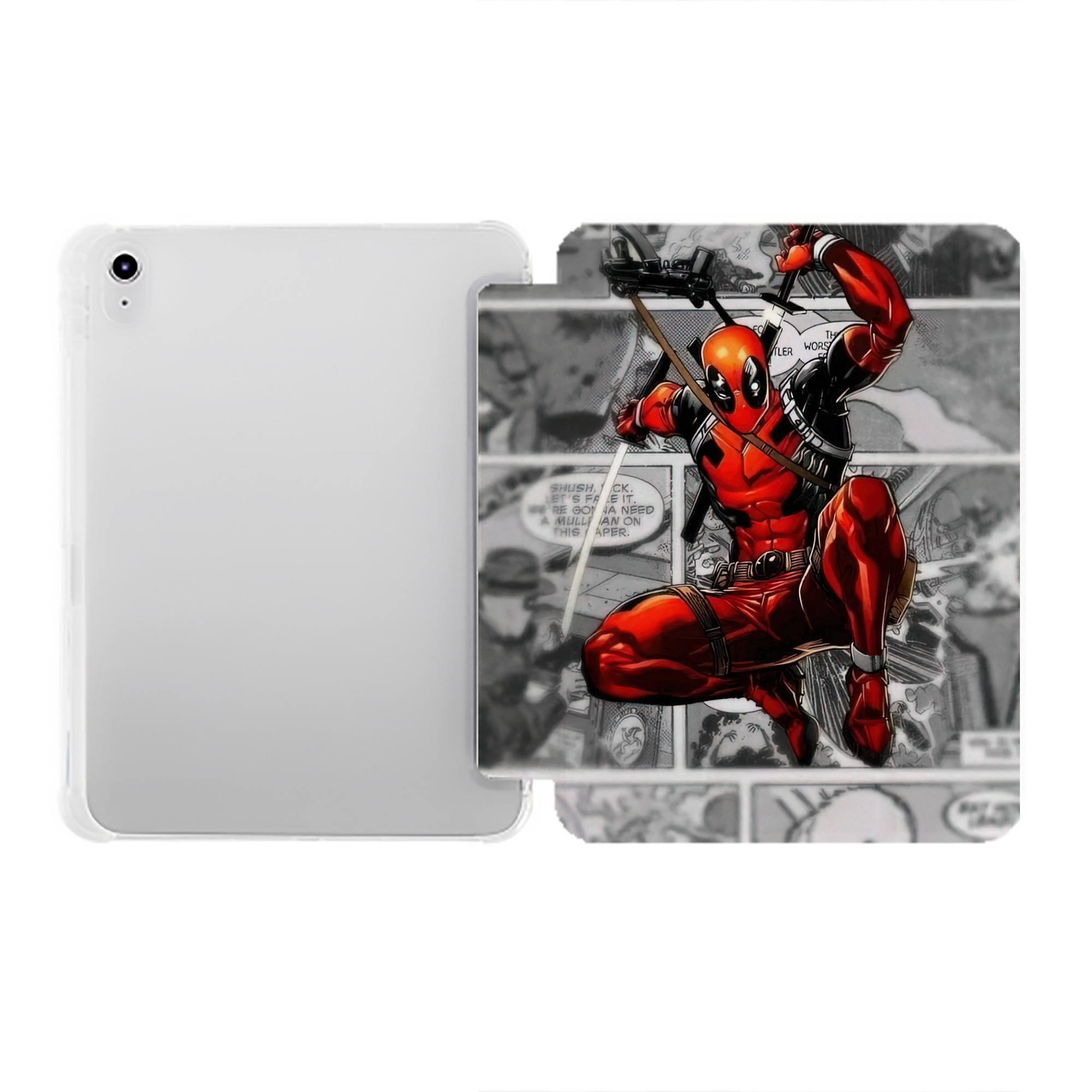 （画像用） Deadpool デッドプール IPad ケース ペン収納付き 三つ折りスタンド PUレザー×シリコン 対応機種9.5/10.5/10.9インチ